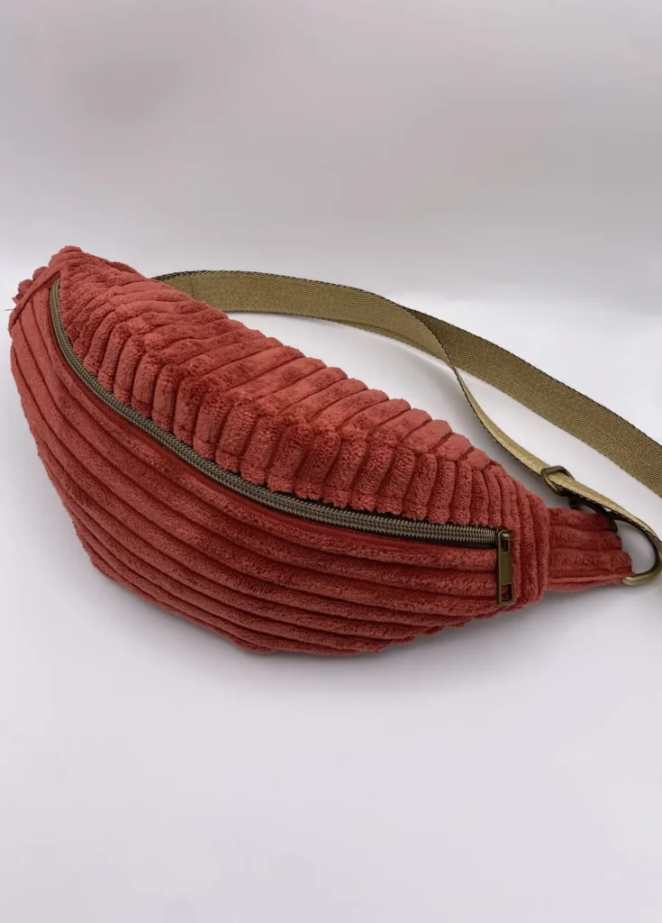 SAC BANANE VELOURS ORANGE POCHE INTERIEURE SANGLE DOREE