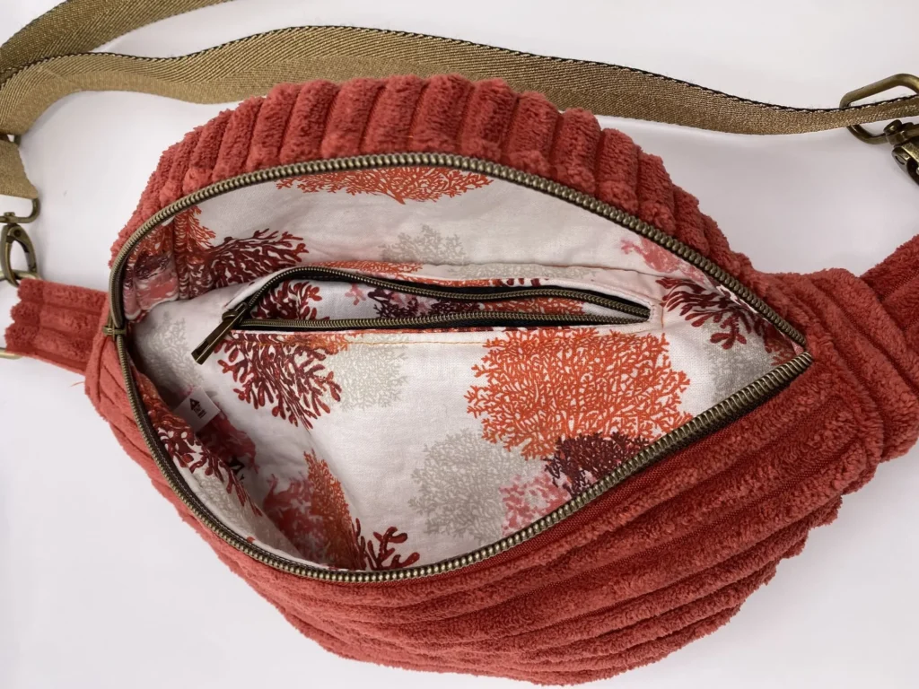 SAC BANANE VELOURS ORANGE POCHE INTERIEURE SANGLE DOREE