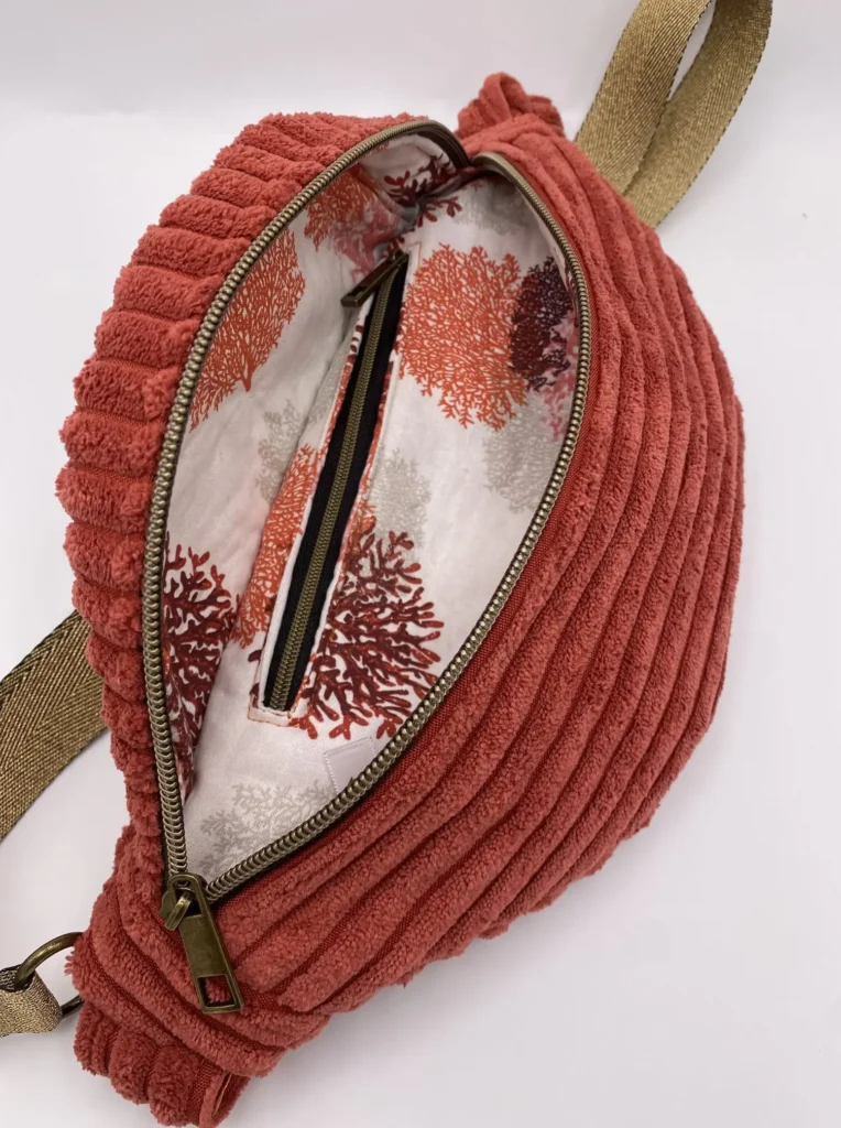 SAC BANANE VELOURS ORANGE POCHE INTERIEURE SANGLE DOREE