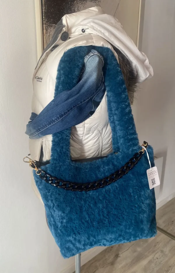 SAC TRANQUILLE BOUTON PRESSION FAUSSE FOURRURE TURQUOISE