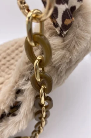 SAC MODELE CORINNE FOURRURE BEIGE ET DOUBLURE LEOPARD