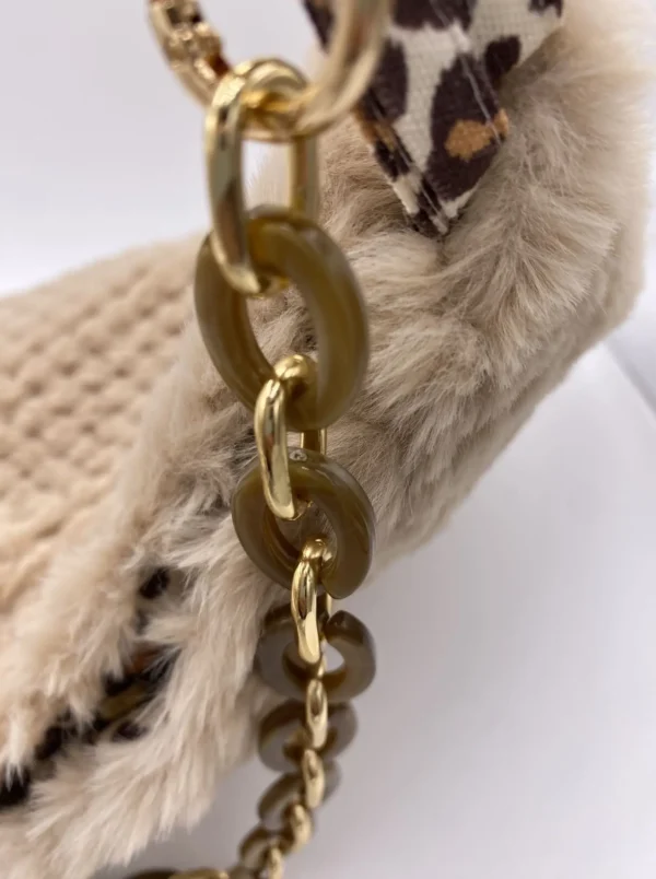 SAC MODELE CORINNE FOURRURE BEIGE ET DOUBLURE LEOPARD