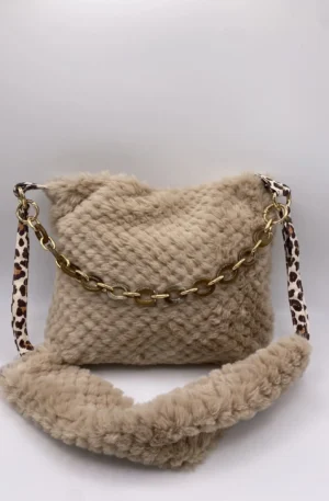 SAC MODELE CORINNE FOURRURE BEIGE ET DOUBLURE LEOPARD