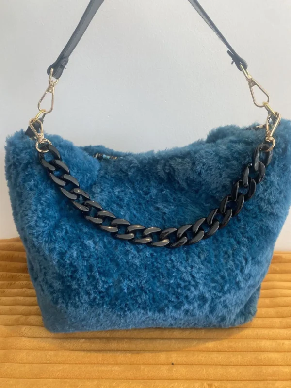 SAC TRANQUILLE BOUTON PRESSION FAUSSE FOURRURE TURQUOISE