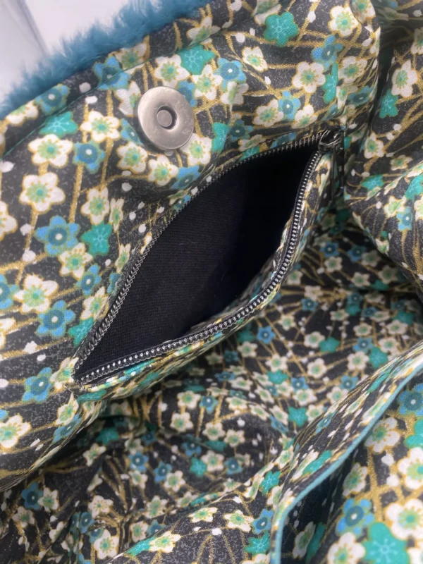 SAC TRANQUILLE BOUTON PRESSION FAUSSE FOURRURE TURQUOISE