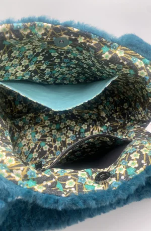 SAC TRANQUILLE BOUTON PRESSION FAUSSE FOURRURE TURQUOISE