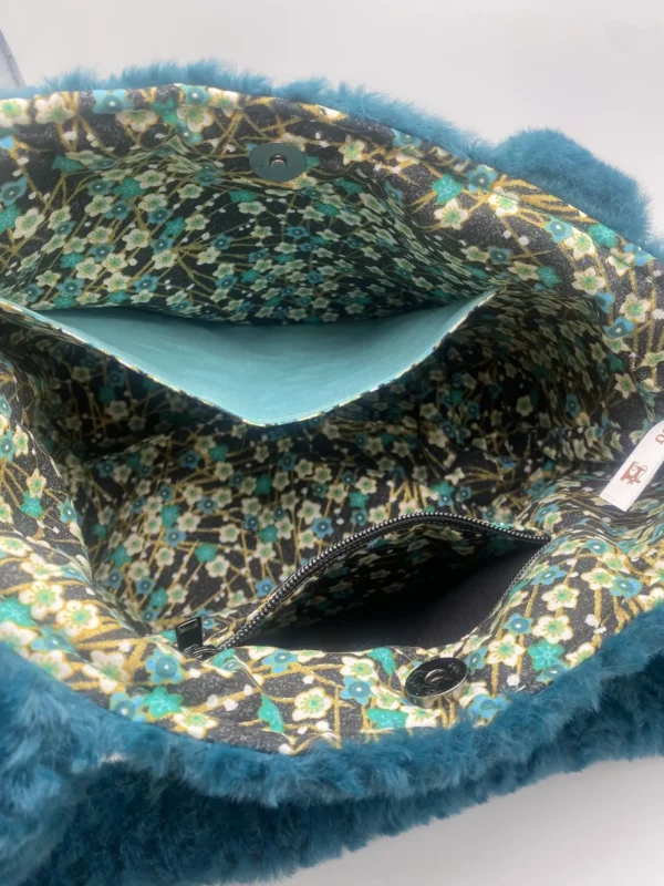SAC TRANQUILLE BOUTON PRESSION FAUSSE FOURRURE TURQUOISE