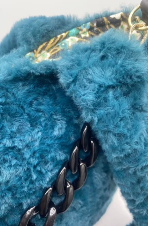 SAC TRANQUILLE BOUTON PRESSION FAUSSE FOURRURE TURQUOISE