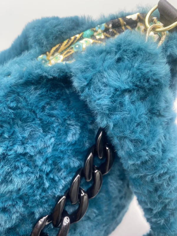 SAC TRANQUILLE BOUTON PRESSION FAUSSE FOURRURE TURQUOISE