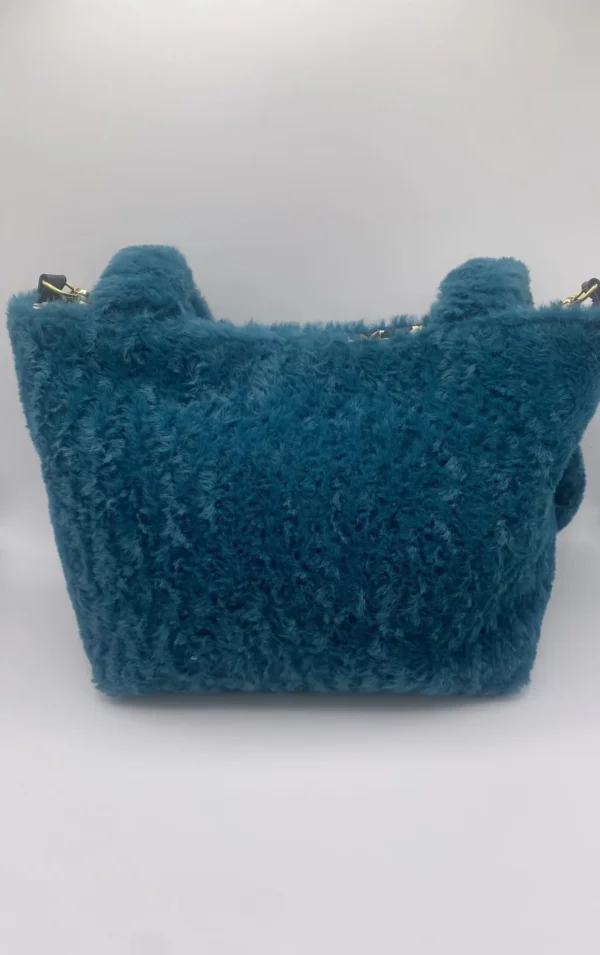 SAC TRANQUILLE BOUTON PRESSION FAUSSE FOURRURE TURQUOISE