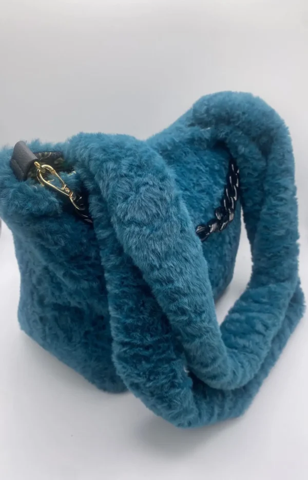 SAC TRANQUILLE BOUTON PRESSION FAUSSE FOURRURE TURQUOISE