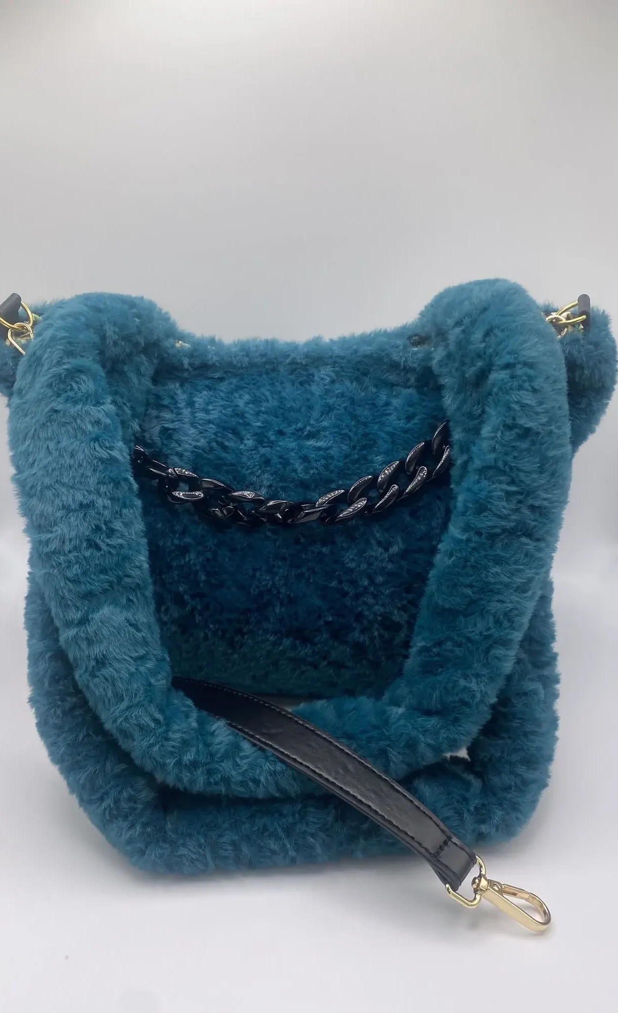 SAC TRANQUILLE BOUTON PRESSION FAUSSE FOURRURE TURQUOISE