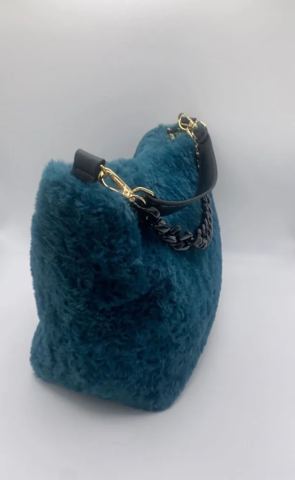 SAC TRANQUILLE BOUTON PRESSION FAUSSE FOURRURE TURQUOISE
