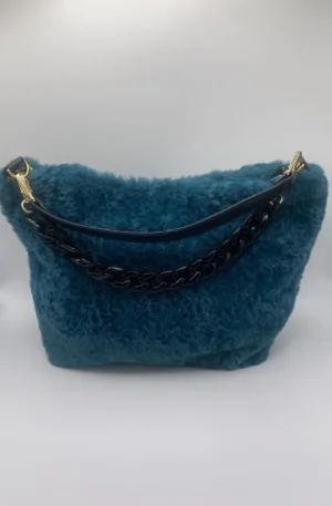 SAC TRANQUILLE BOUTON PRESSION FAUSSE FOURRURE TURQUOISE