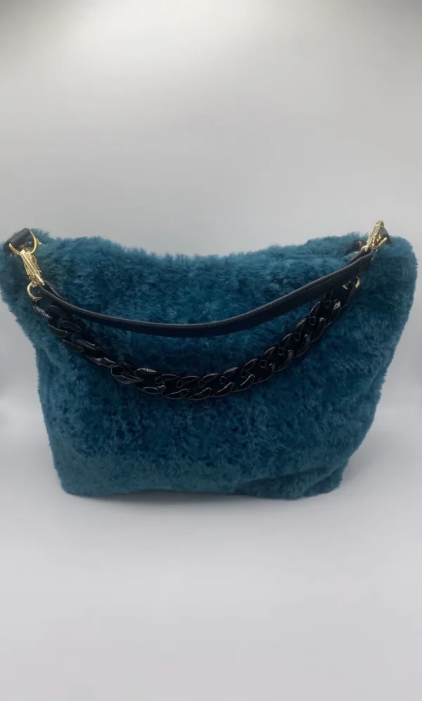 SAC TRANQUILLE BOUTON PRESSION FAUSSE FOURRURE TURQUOISE