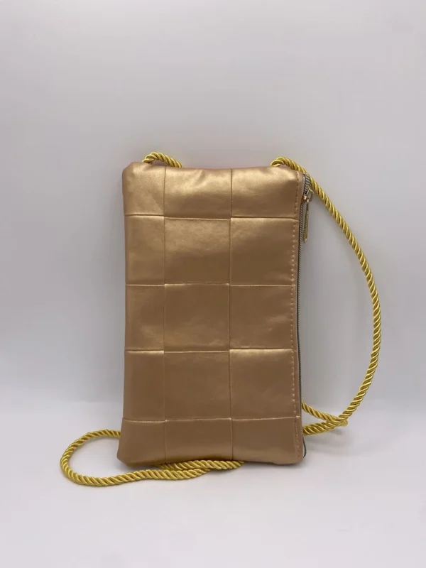 Pochette téléphone simili carré doré