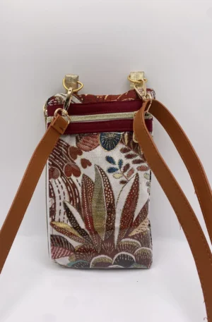 POCHETTE TELEPHONE JACQUARD FEUILLES DOREES