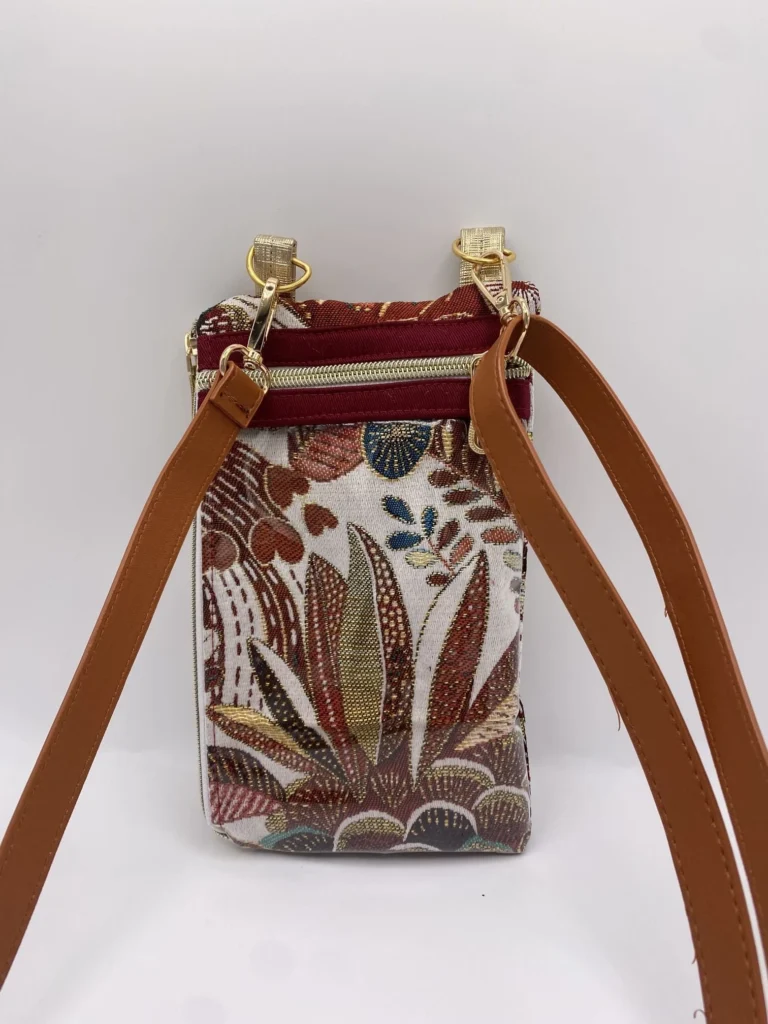POCHETTE TELEPHONE JACQUARD FEUILLES DOREES