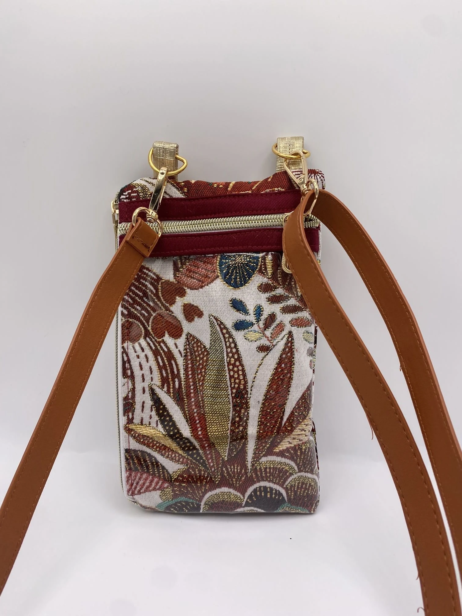 POCHETTE TELEPHONE JACQUARD FEUILLES DOREES