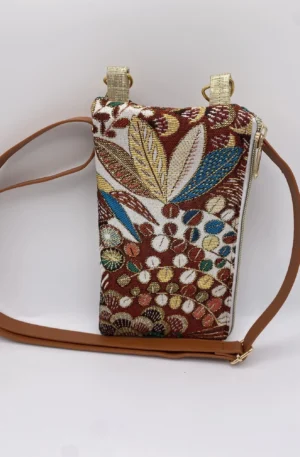 POCHETTE TELEPHONE JACQUARD FEUILLES DOREES