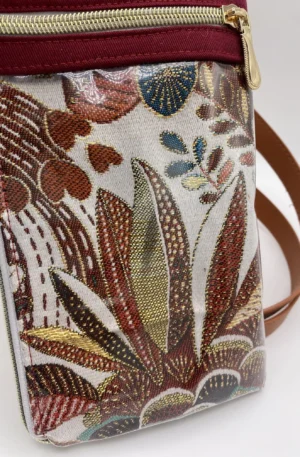 POCHETTE TELEPHONE JACQUARD FEUILLES DOREES