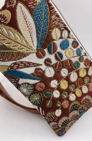 POCHETTE TELEPHONE JACQUARD FEUILLES DOREES