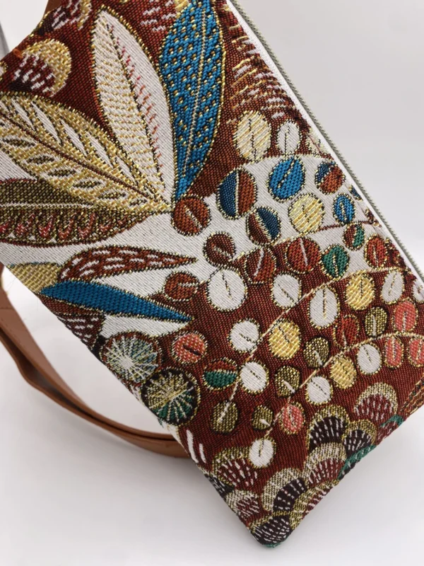 POCHETTE TELEPHONE JACQUARD FEUILLES DOREES
