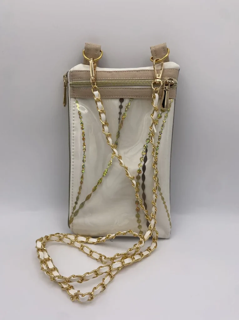 TELEPHONE POCHETTE SIMILI BLANC ET BRONZE