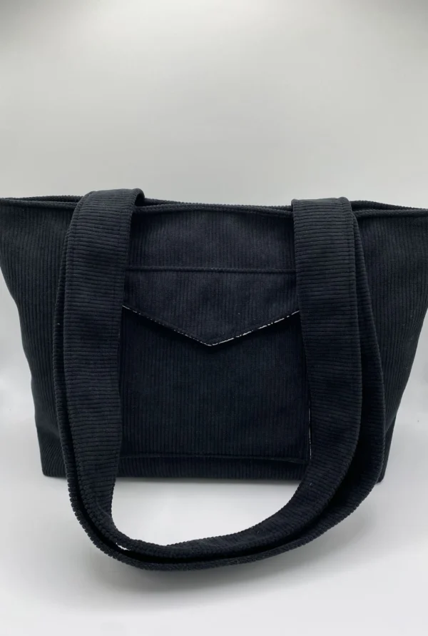 CABAS VELOURS NOIR TAILLE L