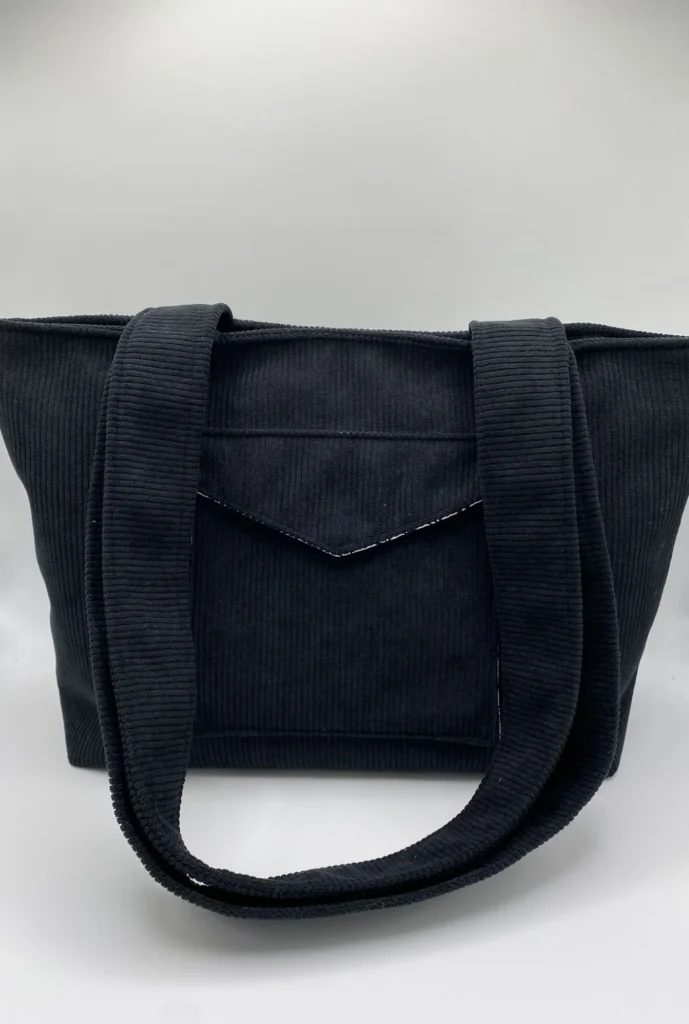 CABAS VELOURS NOIR TAILLE L