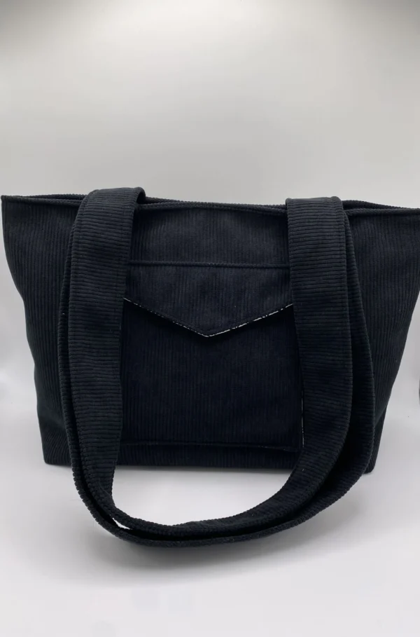 CABAS VELOURS NOIR TAILLE L