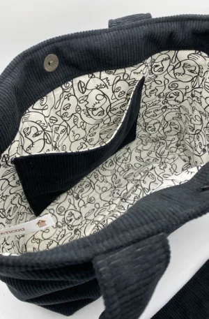 CABAS VELOURS NOIR TAILLE L