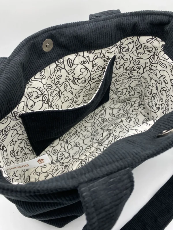 CABAS VELOURS NOIR TAILLE L