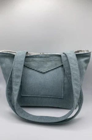 CABAS VELOURS VERT D EAU