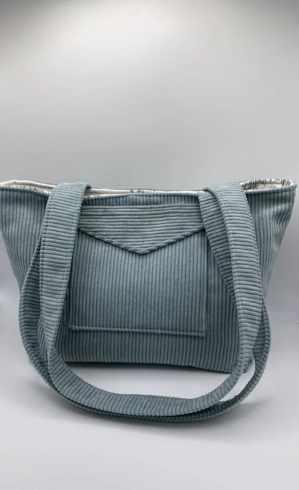 CABAS VELOURS VERT D EAU