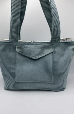 CABAS VELOURS VERT D EAU