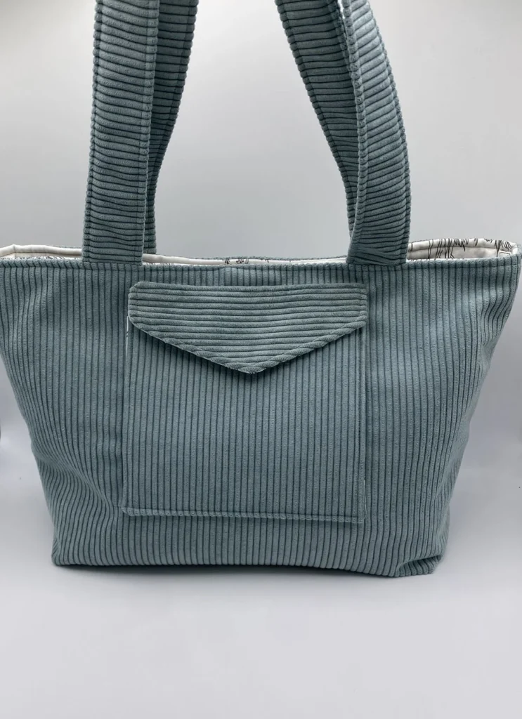 CABAS VELOURS VERT D EAU