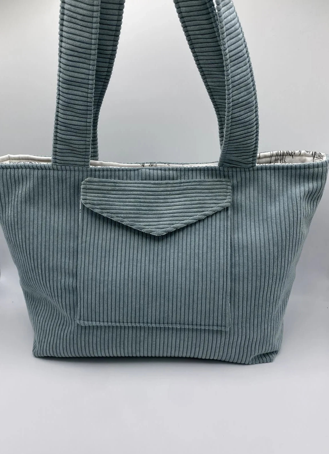 CABAS VELOURS VERT D EAU