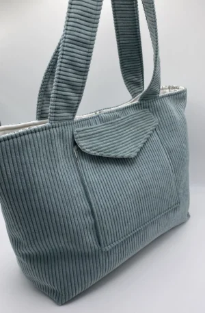 CABAS VELOURS VERT D EAU