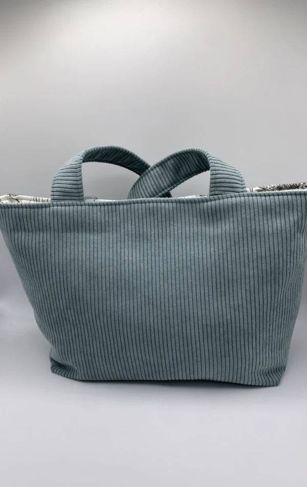 CABAS VELOURS VERT D EAU