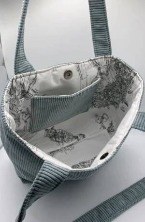 CABAS VELOURS VERT D EAU