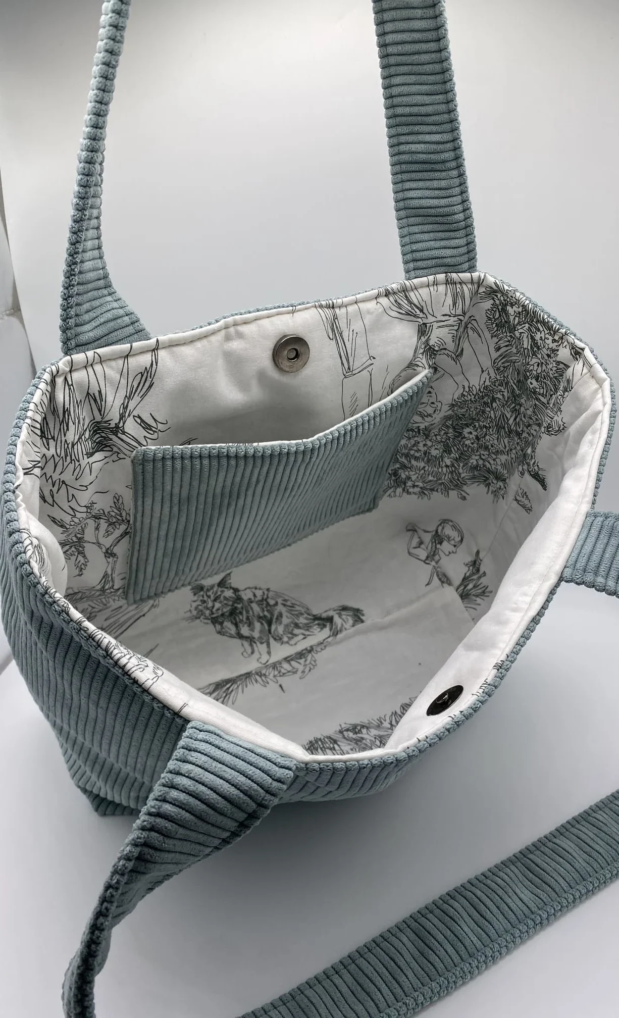 CABAS VELOURS VERT D EAU