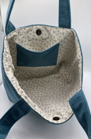 CABAS VELOURS BLEU CANARD TAILLE L