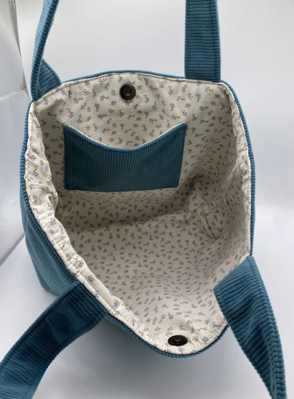 CABAS VELOURS BLEU CANARD TAILLE L