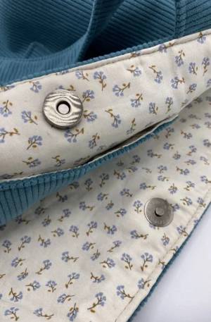 CABAS VELOURS BLEU CANARD TAILLE L