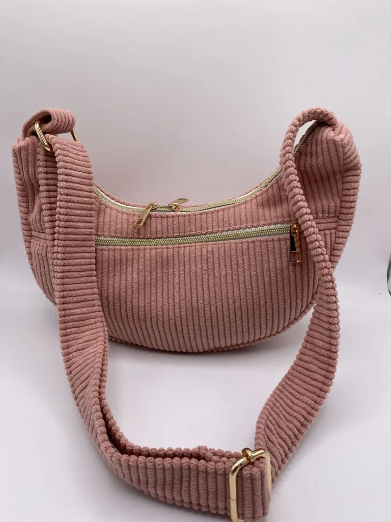 SAC DEMI LUNE MIEL VELOUR BOIS DE ROSE