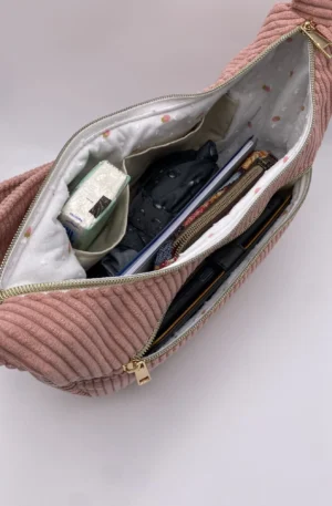 SAC DEMI LUNE MIEL VELOUR BOIS DE ROSE