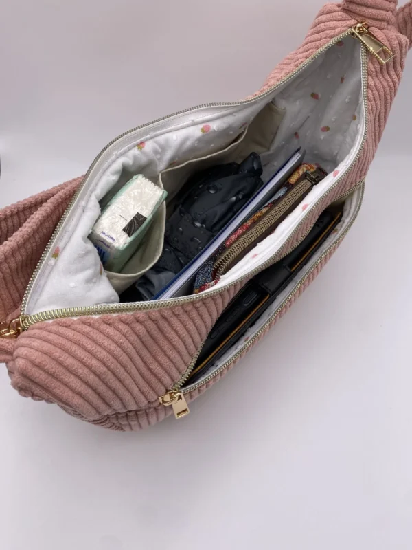 SAC DEMI LUNE MIEL VELOUR BOIS DE ROSE