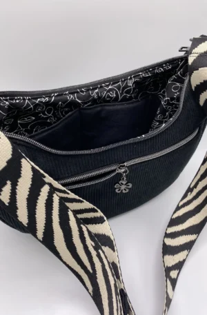 SAC DEMI LUNE VELOURS NOIRE MODELE MIEL