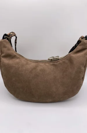 SAC DEMI LUNE EFFET SUEDINE MARRON